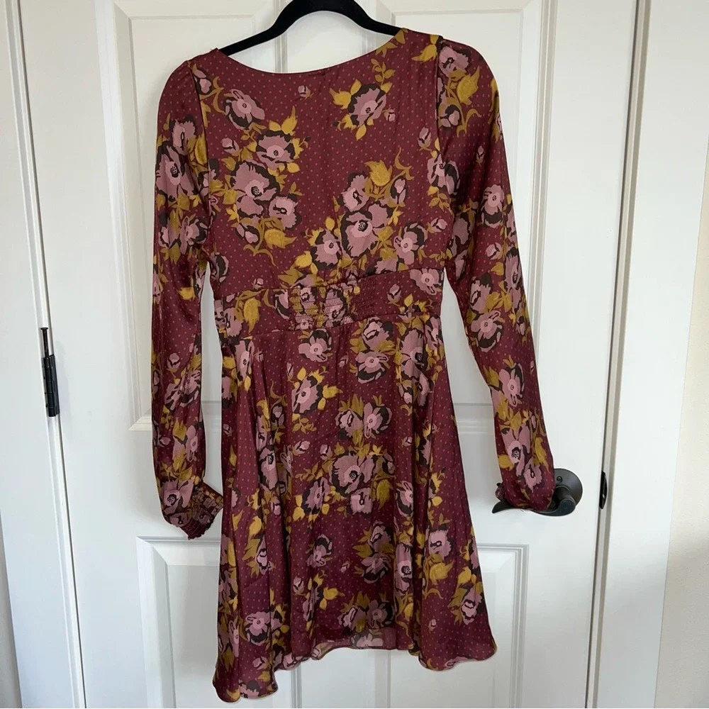 Free People Morning Light Minidress Purple Floral Long‎ Sleeve Size 8